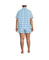 Lands' End Plus Linen 2 Piece Pajama Set - Short Sleeve Top and Shorts