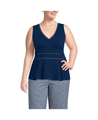 Lands' End Plus Lightweight Jersey Peplum V-Neck Tank Top