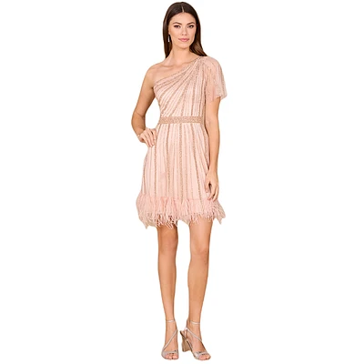 Lara Women's One Shoulder Cocktail Dress with Feathers