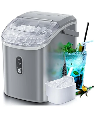 Zafro Countertop Nugget Ice Maker, Portable Pebble Machine, 34 lbs/24H, Soft Chewable Ice, Self-Cleaning, One-Touch Operation, Includes Scoop