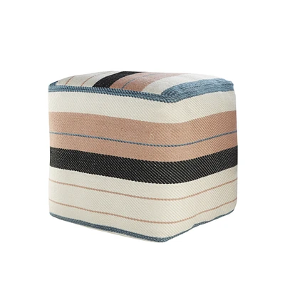 Indoor Outdoor Pouf Ottoman with Striped Design in Durable Polyester