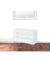 47" White Finish Manufactured Wood Six Drawer Double Dresser