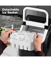 Zafro Countertop ice Maker produces lbs of daily, featuring an Led display, timer, self-cleaning function, and a portable handle. Its compact desi