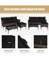 Gymax Set of 3 3-Seat Sofa Cushioned Table Rattan Furniture Garden Patio