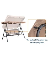Patio Swing Outdoor Porch Swing Chair for Adults with Removable Cushion Textilene 3 Seat Large Converting Canopy Swing Glider for Garden Backyard Deck