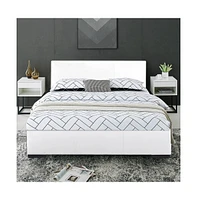 Solid Wood Upholstered Faux Leather Bed Frame with Padded Headboard