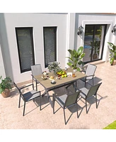 59 Inch Rectangular Outdoor Dining Table Imitation Wood Grain Aluminium Frame Patio Table, Black