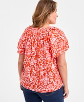 Style & Co Plus Printed Flutter-Sleeve Top, Exclusively at Macy's