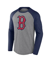 Fanatics Men's Heather Gray/Heather Navy Boston Red Sox Weathered Logo Tri-Blend Raglan Long Sleeve T-Shirt