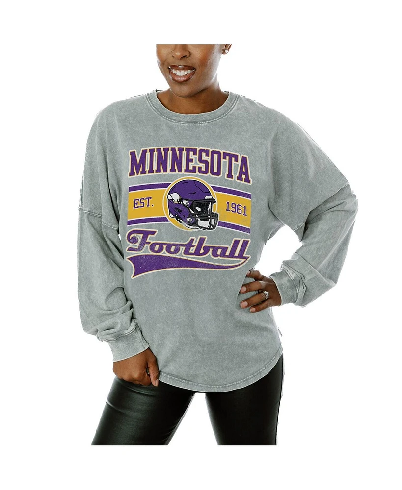 Gameday Couture Women's Gray Minnesota Vikings Snow Wash Oversized Long Sleeve T-Shirt