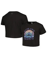 Mad Engine Big Girls Black Lilo and Stitch Cute Fluffy Cropped T-Shirt