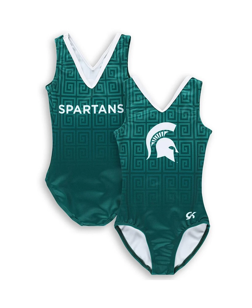 Gk Elite Big Girls Green Michigan State Spartans Spirit Leotard