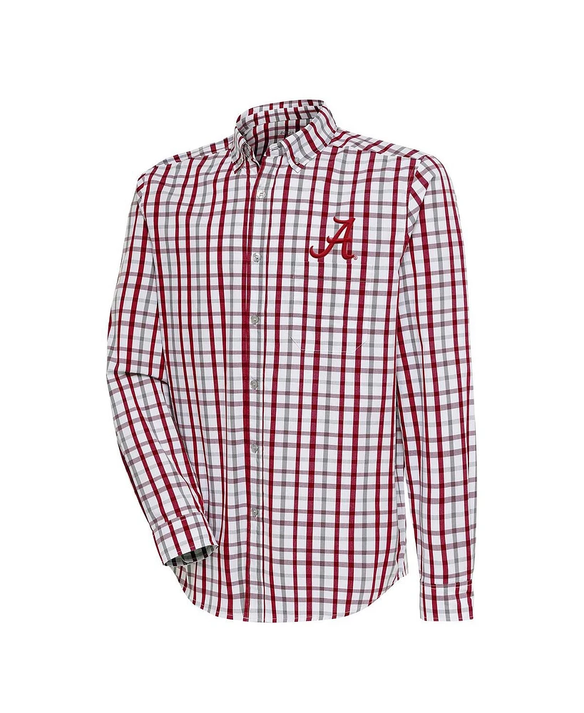 Antigua Men's Crimson/Gray Alabama Crimson Tide Tending 2 Button-Down Long Sleeve Shirt