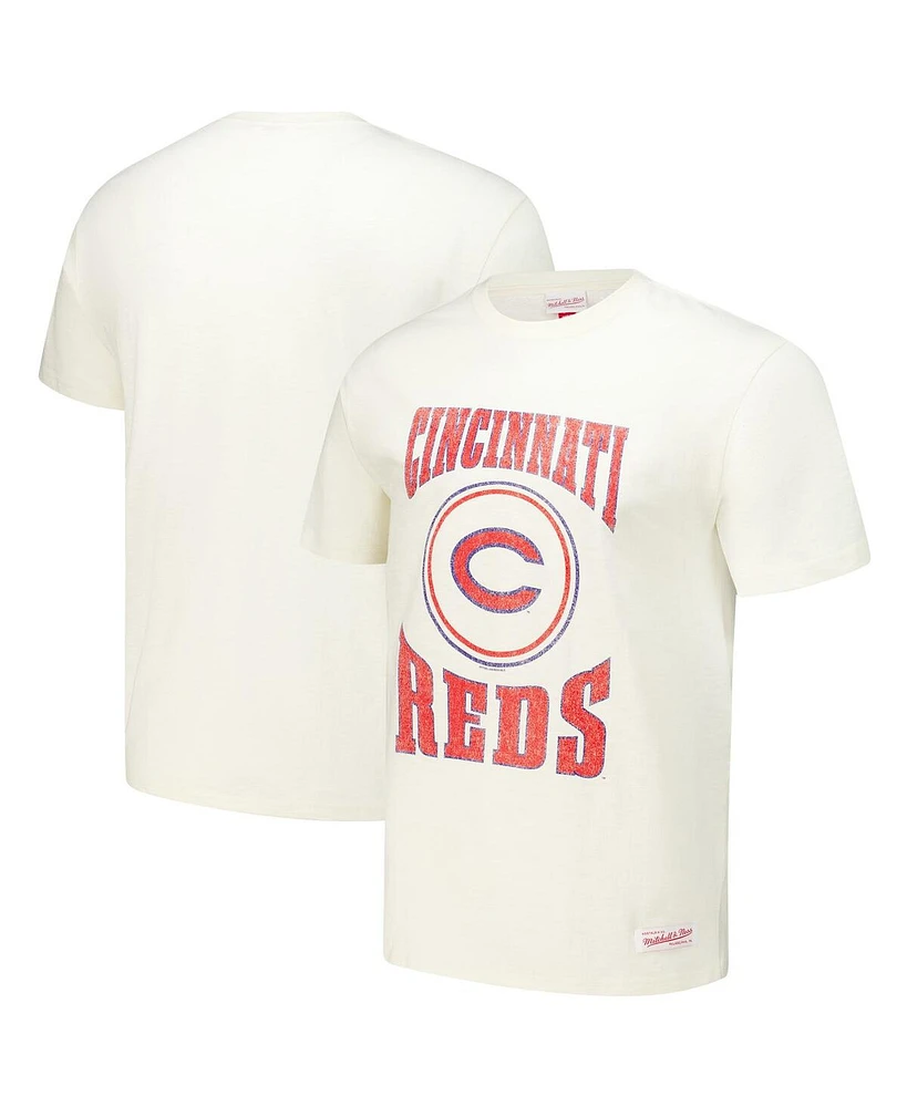 Mitchell & Ness Men's Cream Cincinnati Reds Arched Logo Slub T-Shirt