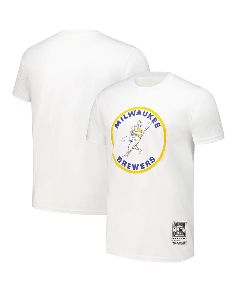 Mitchell & Ness Men's White Milwaukee Brewers Cooperstown Collection Logo T-Shirt
