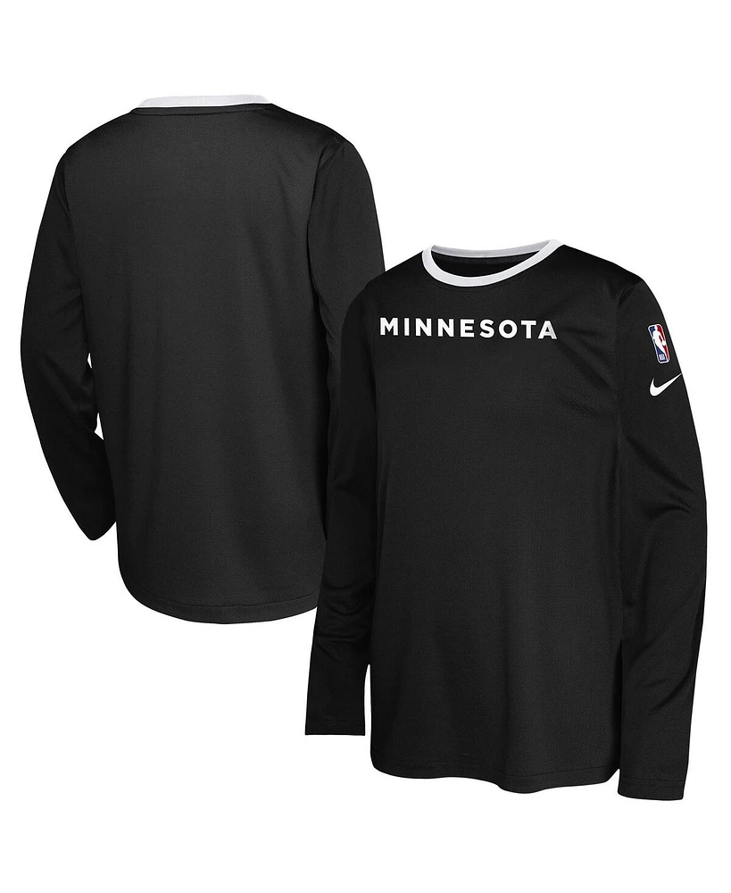 Nike Big Boys and Girls Black Minnesota Timberwolves 2024/25 City Edition Pregame Performance Long Sleeve Shooting T-Shirt