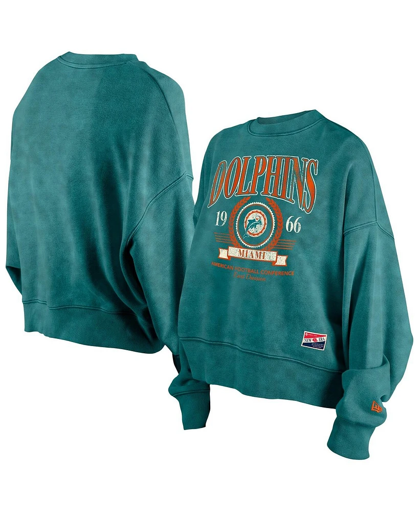 New Era Women's Aqua Miami Dolphins Throwback Boxy Sweatshirt
