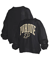 Pressbox Women's Black Purdue Boilermakers Janise Arch Over Logo Waist Length Oversized Pullover Sweatshirt