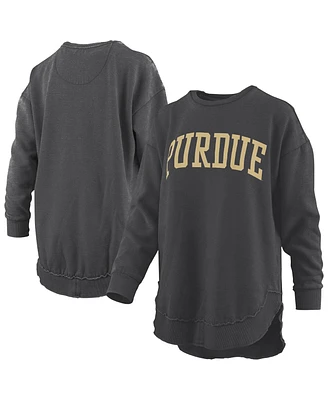 Pressbox Women's Black Purdue Boilermakers Melange Poncho Vintage Fleece Long Sleeve Pullover Sweatshirt