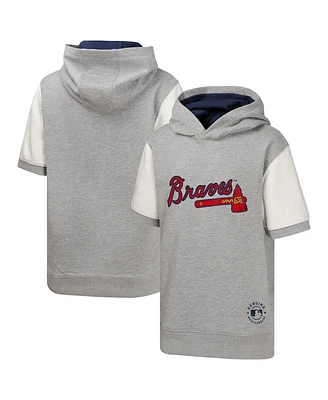 Outerstuff Big Boys and Girls Heather Gray Atlanta Braves Line Up Short Sleeve Pullover Hoodie