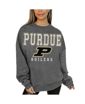 Gameday Couture Women's Heather Charcoal Purdue Boilermakers Distressed Fleece Pullover Sweatshirt