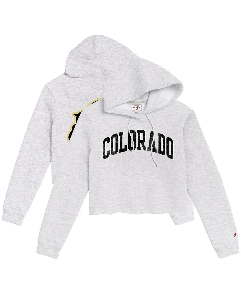 League Collegiate Wear Women's Ash Colorado Buffaloes 2-Hit 1636 Cropped Pullover Hoodie