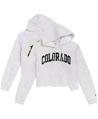 League Collegiate Wear Women's Ash Colorado Buffaloes 2-Hit 1636 Cropped Pullover Hoodie