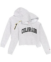 League Collegiate Wear Women's Ash Colorado Buffaloes 2-Hit 1636 Cropped Pullover Hoodie