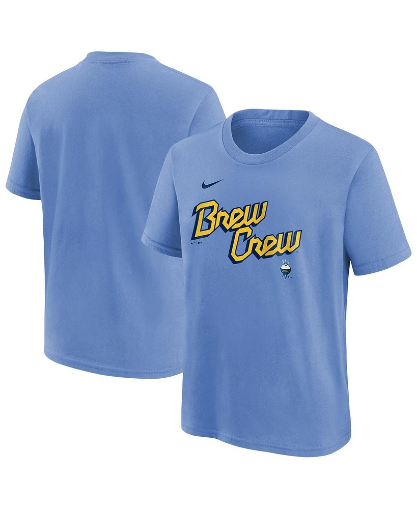 Nike Big Boys and Girls Powder Blue Milwaukee Brewers City Connect Wordmark T-Shirt