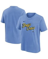 Nike Big Boys and Girls Powder Blue Milwaukee Brewers City Connect Wordmark T-Shirt