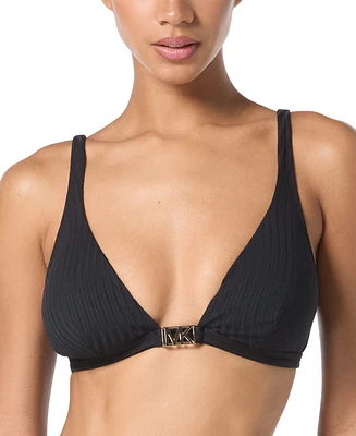 Michael Kors Women's Ribbed Hardware V-Neck Bikini Top