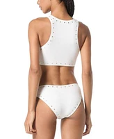 Michael Michael Kors Womens Crepe Ring Studded Front Crop Top Crepe Ring Studded Front Bottoms