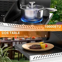 Cowsar Bbq Gas Propane Grill 4 Burner Cast Iron Flat Grill Griddle Combo with Side Burner Stainless Steel 42000 Btu for Outdoor Cooking Backyard Barbe