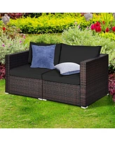 Gymax 2PCS Rattan Corner Sofa Set Patio Outdoor Furniture Set w/ 4 Cushions