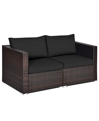 Gymax 2PCS Rattan Corner Sofa Set Patio Outdoor Furniture Set w/ 4 Cushions