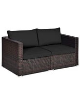 Gymax 2PCS Rattan Corner Sofa Set Patio Outdoor Furniture Set w/ 4 Cushions