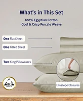 Certified Luxury 100% Egyptian Cotton Bed Sheets Full Set - Classic Percale, Deep Pockets, Cool and Durable Bedding