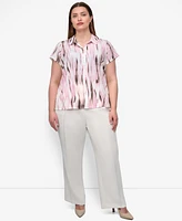 Dkny Plus Printed Short-Sleeve Button-Front Shirt