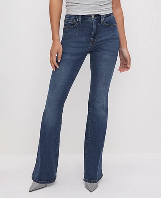Good American Petite Mid-Rise Flare-Leg Jeans
