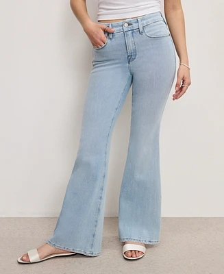 Good American Petite Soft-Tech Mid-Rise Flare-Leg Jeans