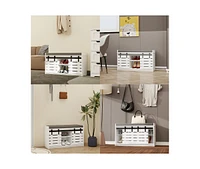 2-Tier Entryway Bench with Sliding Doors and Cushion