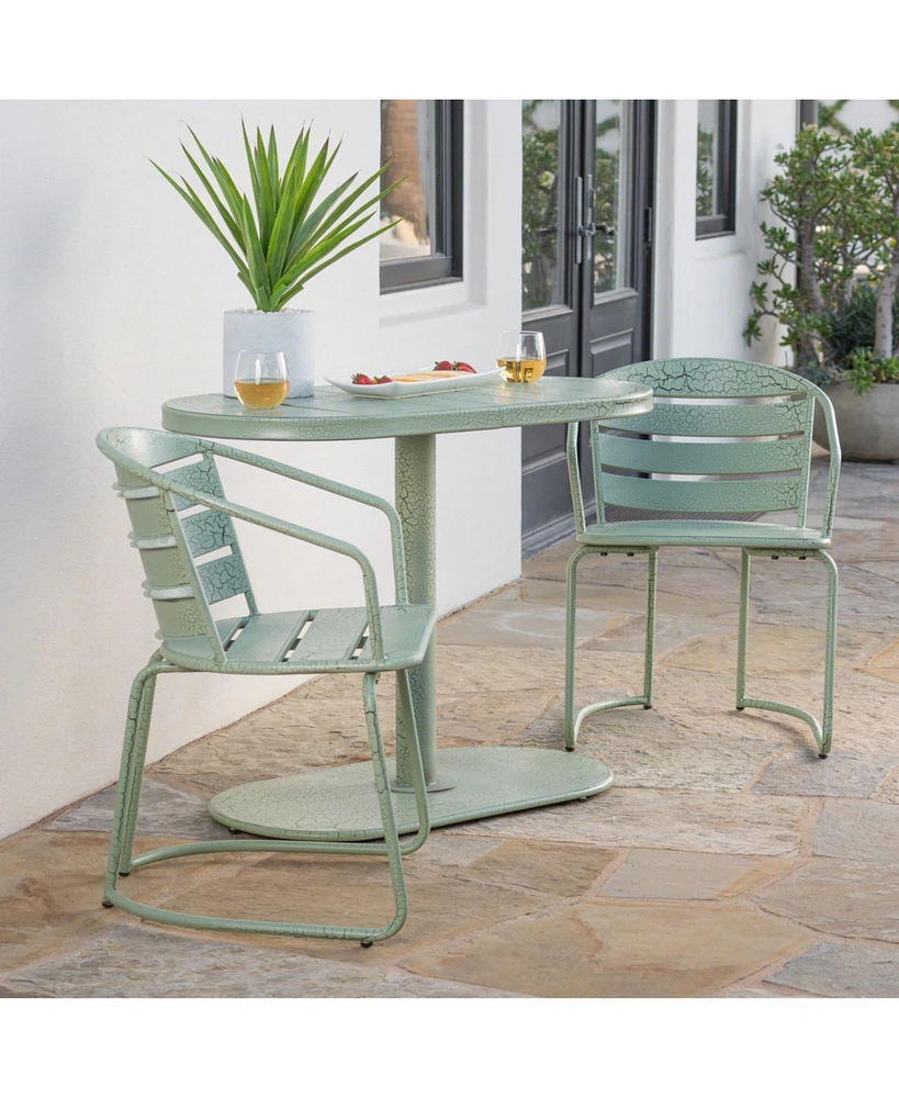 Noble House Patio Bistro Set: Durable Iron Construction in Matte Teal