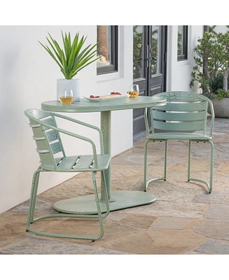 Noble House Patio Bistro Set: Durable Iron Construction in Matte Teal