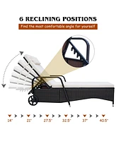 Patio Rattan Lounge Chair Chaise Adjustable Recliner Cushioned Sofa Garden