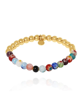 Jessica Simpson Multicolor Beaded Stretch Bracelet with Gold Accents
