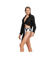 Luma Gottex Women's High Low Collared Front Tie Blouse Cover Up