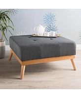 Modern Square Upholstered Ottoman with Birch Wood Legs and Tufted Cushion for Living Room or Lounge-The Pop Home