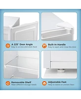 Zafro 3.0 Cu.ft upright mini freezer with adjustable thermostat, removable shelves, and reversible door. Ideal for bedrooms, homes, dorms, or apartmen