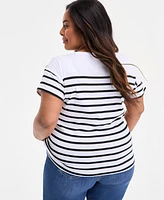 Style & Co Plus Stripe Button-Trim T-Shirt, Exclusively at Macy's