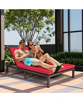 2-Person Patio Rattan Lounge Chair Chaise Recliner Adjustable Cushion